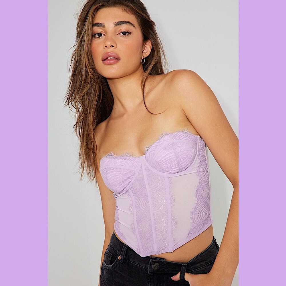 NWT Garage Purple Chrishell Lace Mesh Bustier - Picture 3 of 16